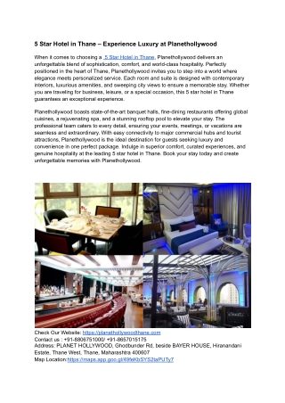 5 Star Hotel in Thane – Experience Luxury at Planethollywood
