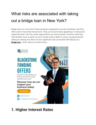 What risks are associated with taking out a bridge loan in New York.