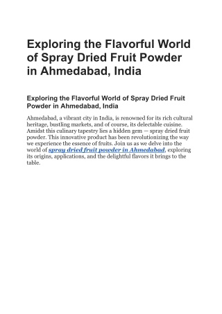 Exploring the Flavorful World of Spray Dried Fruit Powder in Ahmedabad, India