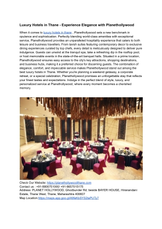 Luxury Hotels in Thane - Experience Elegance with Planethollywood
