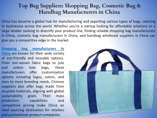 Top Bag Suppliers Shopping Bag, Cosmetic Bag & Handbag Manufacturers in China
