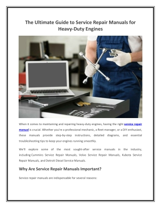 The Ultimate Guide to Service Repair  Manuals for Heavy-Duty Engines