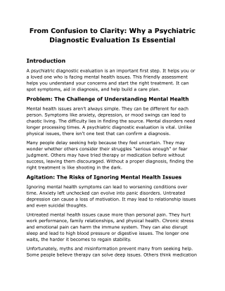 From Confusion to Clarity Why a Psychiatric Diagnostic Evaluation Is Essential