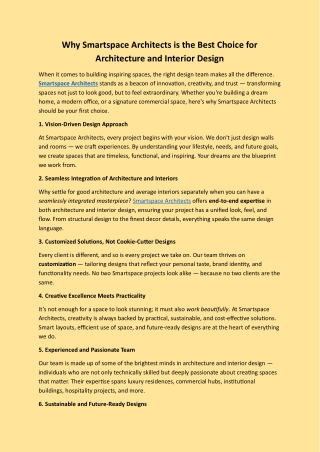 Why Smartspace Architects is the Best Choice for Architecture and Interior Design