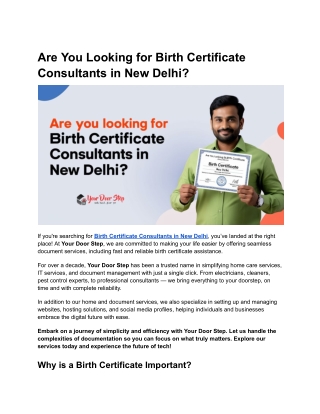 Are you looking for Birth Certificate Consultants In New Delhi? | Your Door Step