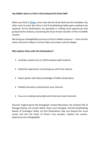 Top Hidden Gems to Visit in China Beyond the Great Wall