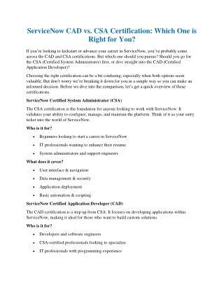 ServiceNow CAD vs. CSA Certification: Which One is Right for You?