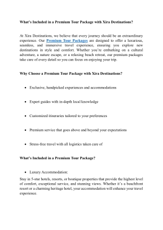 What’s Included in a Premium Tour Package with Xira Destinations