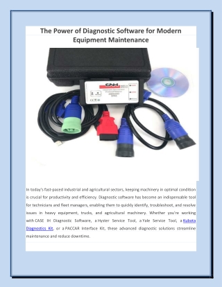 The Power of Diagnostic Software for Modern Equipment Maintenance