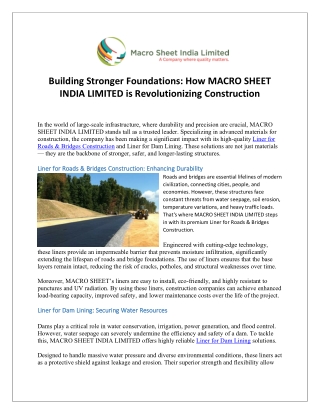 Building Stronger Foundations How MACRO SHEET INDIA LIMITED is Revolutionizing Construction