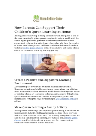 How Parents Can Support Their Children’s Quran Learning at Home