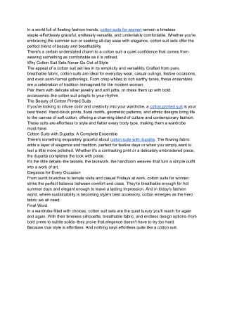 Elegant Cotton Suits for Women – Timeless Sets with Dupattas