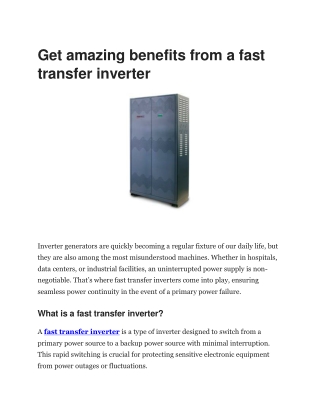 Perfect Power Systems - Fast Transfer Inverter Solutions for Seamless Power Back