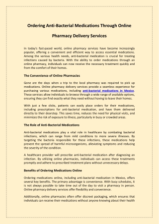 Ordering Anti-Bacterial Medications Through Online Pharmacy Delivery Services