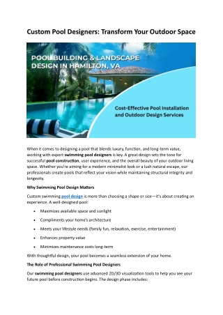 Elevate Your Outdoors: Custom Pool Experts