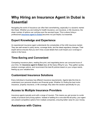 Why Hiring an Insurance Agent in Dubai is Essential
