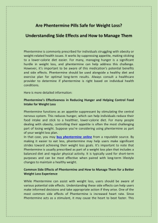 Are Phentermine Pills Safe for Weight Loss? Understanding Side Effects and How t