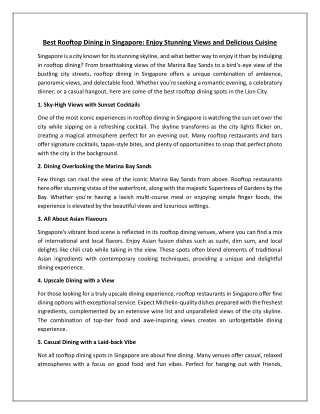 Best Rooftop Dining in Singapore: Enjoy Stunning Views and Delicious Cuisine