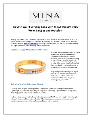 Elevate Your Everyday Look with MINA Jaipur’s Daily Wear Bangles and Bracelets