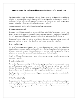 How to Choose the Perfect Wedding Venue in Singapore for Your Big Day