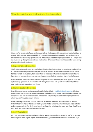 What to Look for in a Locksmith in South Auckland