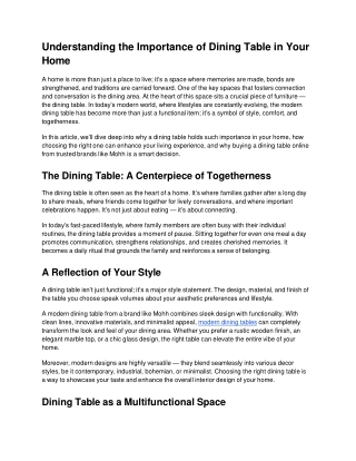 Understanding the Importance of Dining Table in Your Home