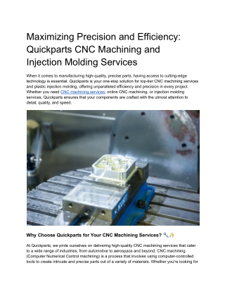 Maximizing Precision and Efficiency_ Quickparts CNC Machining and Injection Molding Services