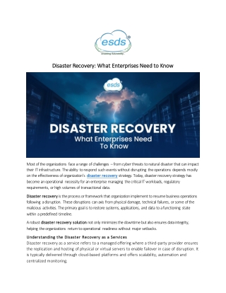 Disaster Recovery What Enterprises Need To Know