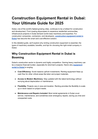 Construction Equipment rental in Dubai UAE