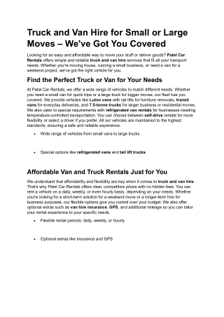 Quick and Convenient Truck and Van Hire Near You