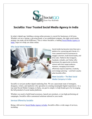 SocialGo Your Trusted Social Media Agency in India