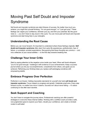 Moving Past Self Doubt and Imposter Syndrome