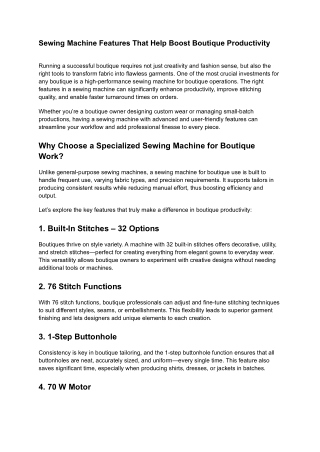 Sewing Machine Features That Help Boost Boutique Productivity