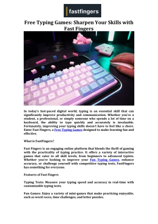 Free Typing Games Sharpen Your Skills with Fast Fingers