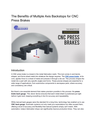 The Benefits of Multiple Axis Backstops for CNC Press Brakes