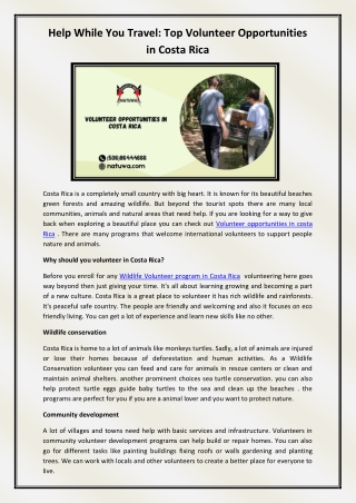 Volunteer opportunities in costa Rica
