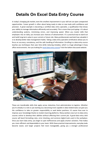 Details On Excel Data Entry Course