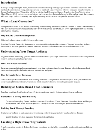 Lead Generation Secrets: Transforming Your Website into a Client Magnet