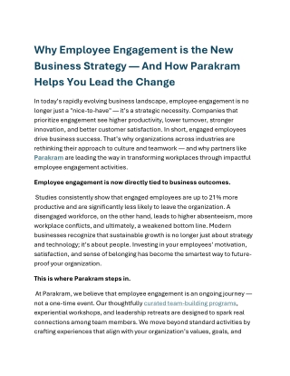 Why Employee Engagement is the New Business Strategy — And How Parakram Helps You Lead the Change
