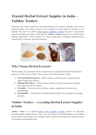 Trusted Herbal Extract Supplier in India – Vaibhav Traders