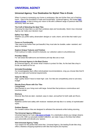 Universal Agency- Tile store in erode