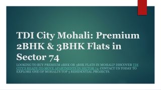 TDI City's ready-to-move apartments in Sector 74