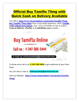 Official Buy Tamiflu 75mg with Quick Cash on Delivery Available