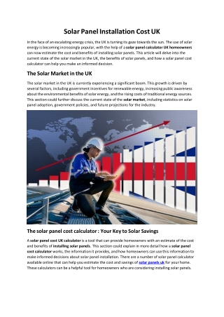 Solar Panel Installation Cost UK