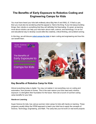The Benefits of Early Exposure to Robotics Coding and Engineering Camps for Kids