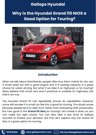 Why is the Hyundai Grand i10 NIOS a Good Option for Touring?