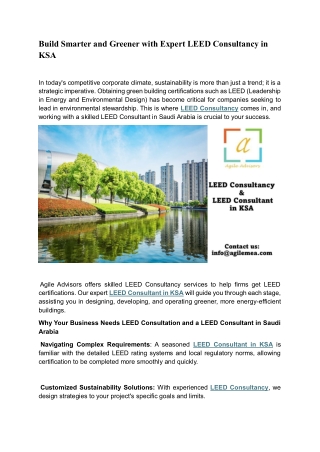 Build Smarter and Greener with Expert LEED Consultancy in KSA