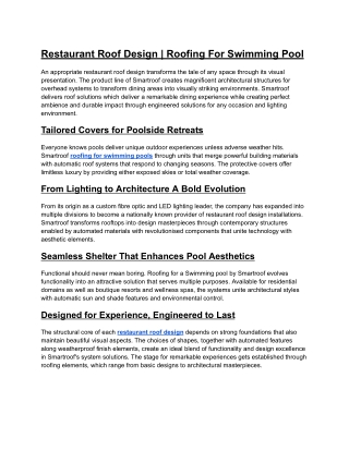 Restaurant Roof Design And Roofing For Swimming Pool