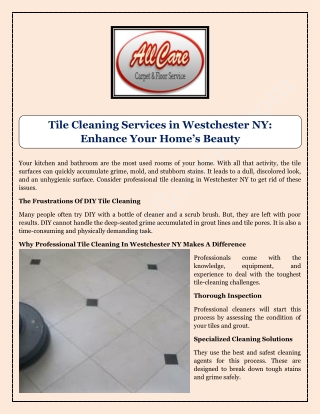 Tile Cleaning Services in Westchester NY Enhance Your Home’s Beauty