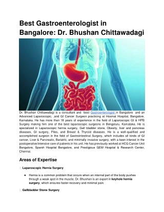 Best Gastroenterologist in Bangalore – Dr. Bhushan Chittawadagi for Laparoscopic